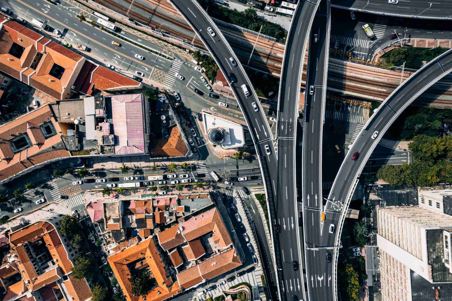 Aerial View of the City Traffic Qingdao / China