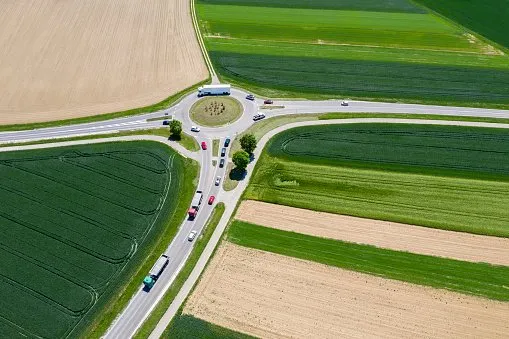 Aerial View of Traffic Circle with Traffic