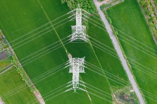 Aerial Drone View: Power Pylon
