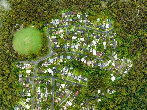 Sydney Suburb overhead perspective roof tops